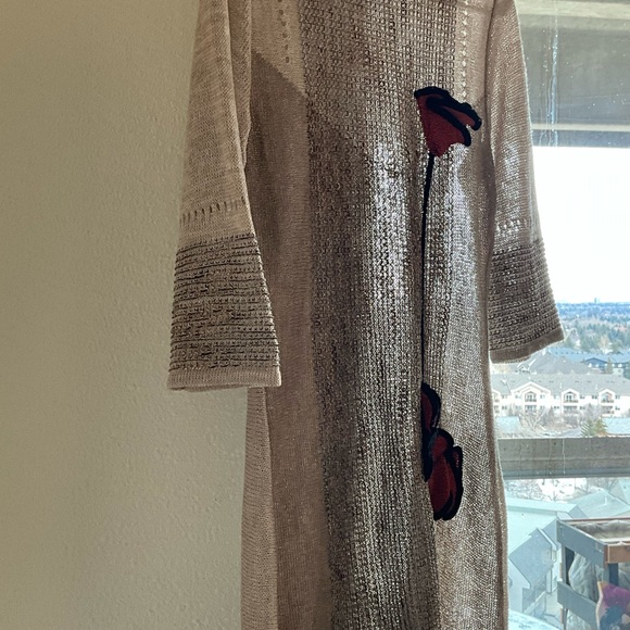 Zoja Art Knit Sweater Dress Tunic Flower Appliqué Boho - Picture 2 of 12